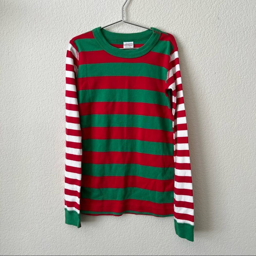 Hanna Andersson Christmas red green white stripe long sleeve pj pajama top